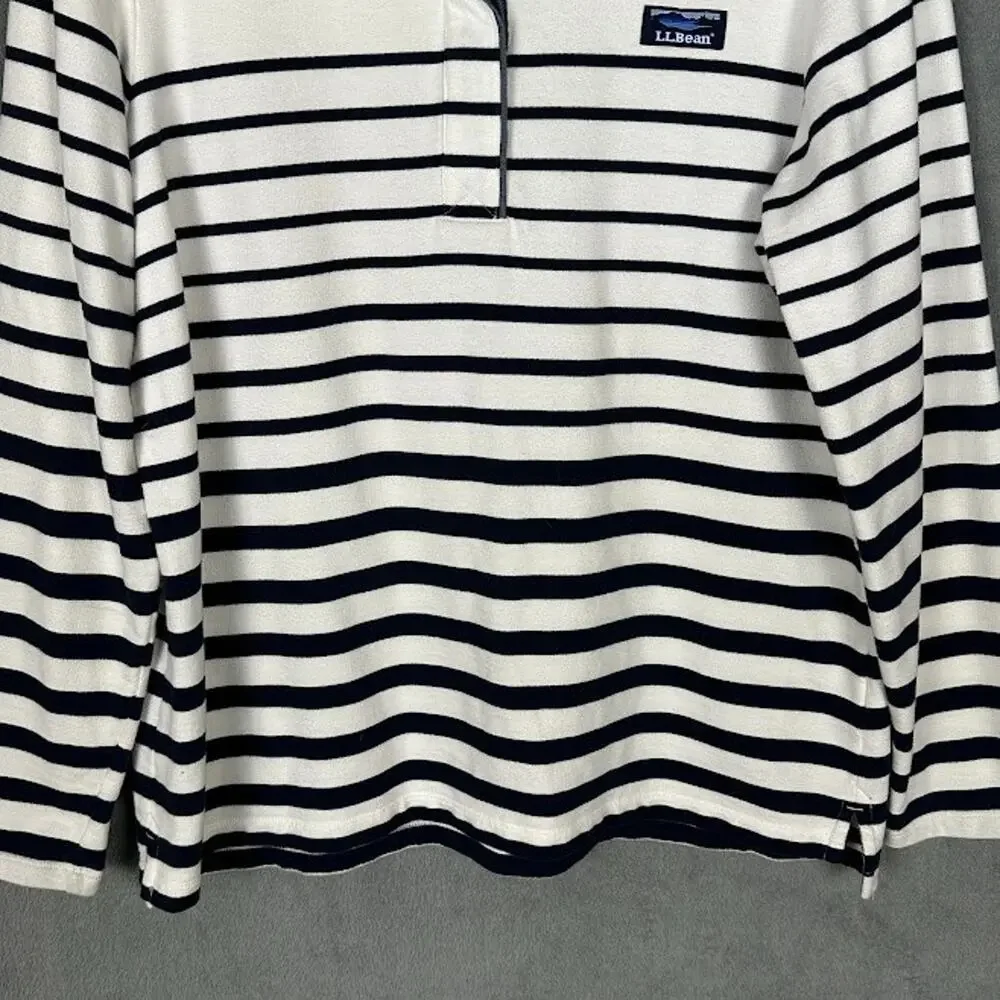LL Bean Sweater Womens Extra Large White Navy Striped Rugby Soft Cotton Preppy - Picture 3 of 12